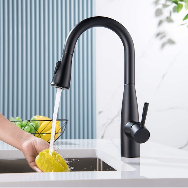 Bari Single Handle Pull Down Kitchen & Bar Sink Faucet, Matte Black